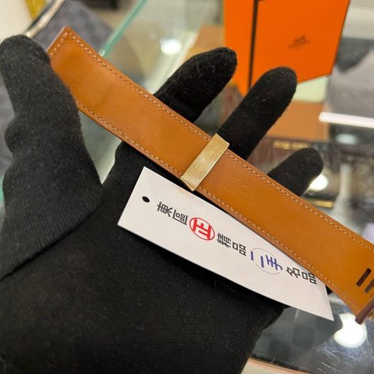 東區正精品㊣HERMES Collier de Chien 24 CDC 金棕色皮革金扣手環 Z刻 RZ6181-2