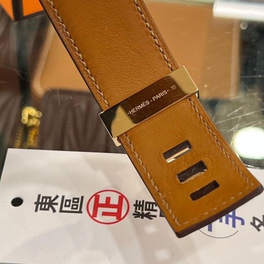 東區正精品㊣HERMES Collier de Chien 24 CDC 金棕色皮革金扣手環 Z刻 RZ6181-4