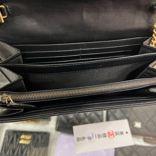 東區正精品㊣GUCCI Marmont Woc 黑色牛皮W紋GG金釦金鍊釦式翻蓋斜背包手拿包 RZ6185-2