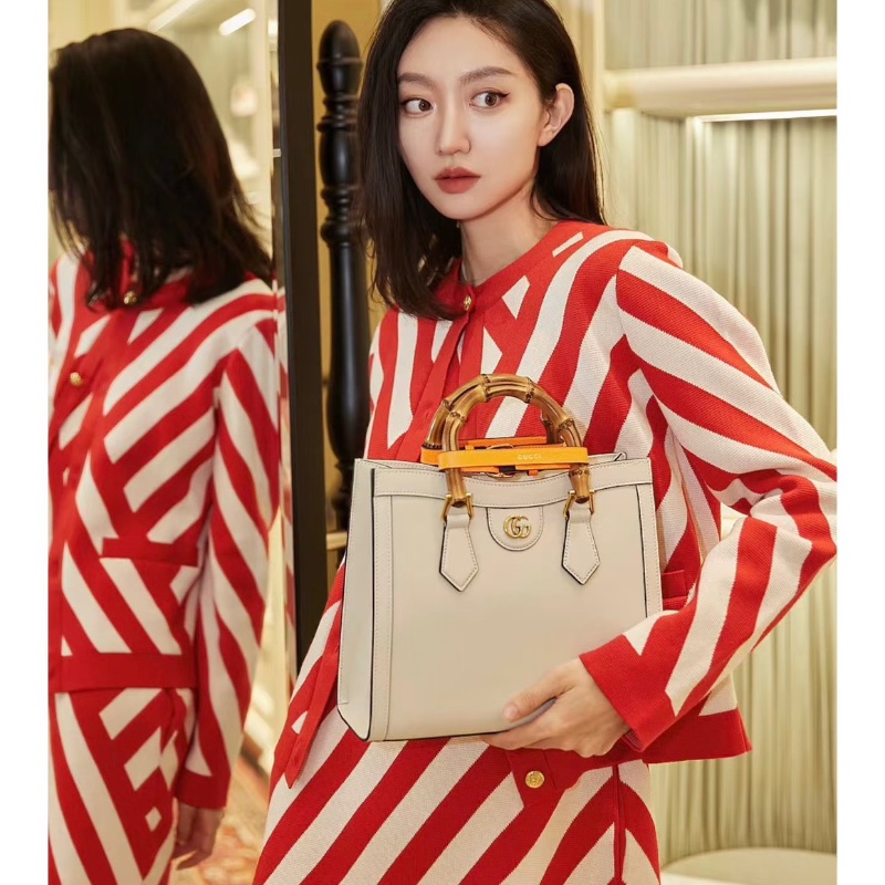 GUCCI Diana竹節手柄手提肩背斜背包27*23*10.5 98新配件塵袋-0