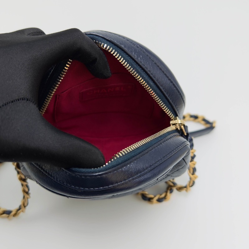 CHANEL藍金圓餅 皮穿鏈肩背斜背鏈條包 15*15*6 98新配件塵袋保卡-2