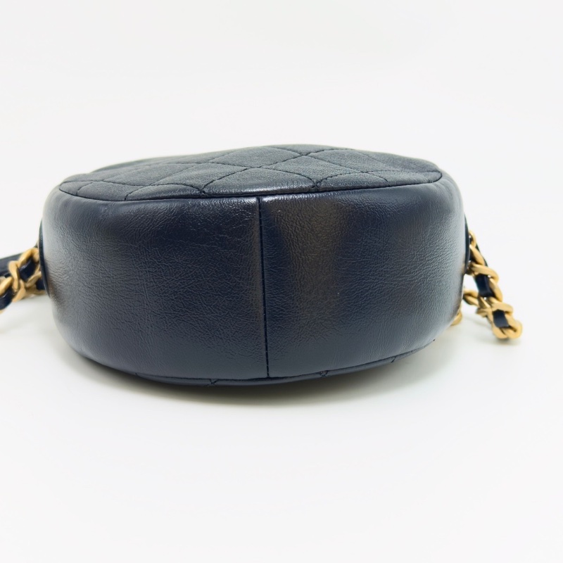 CHANEL藍金圓餅 皮穿鏈肩背斜背鏈條包 15*15*6 98新配件塵袋保卡-4
