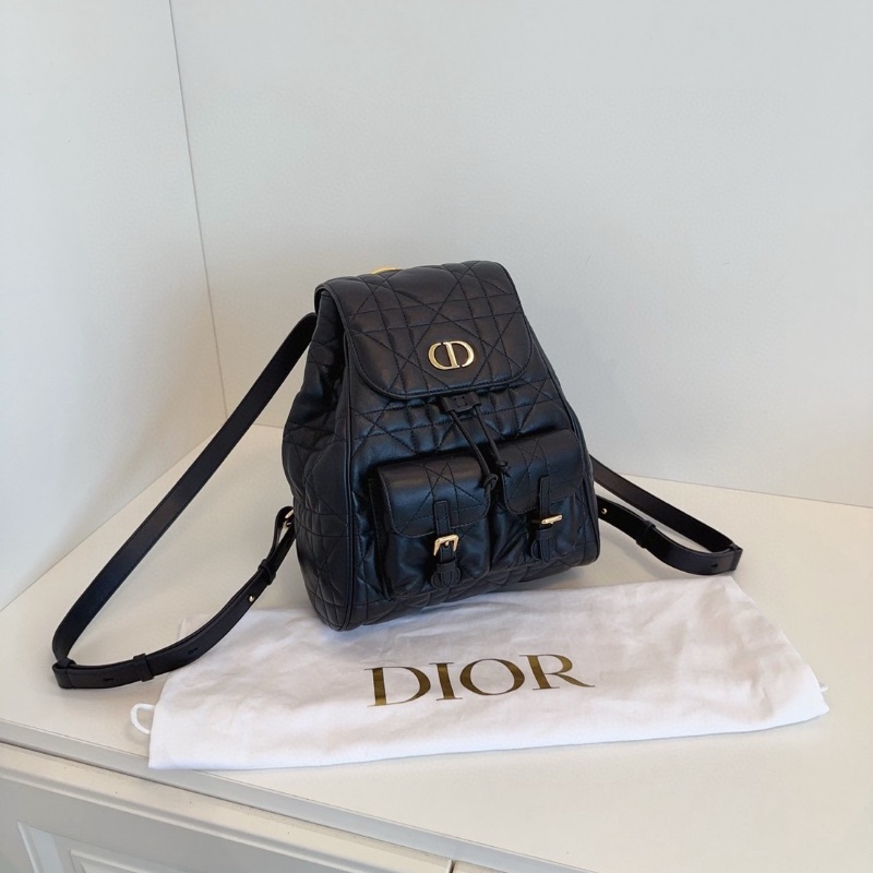 Dior caro 中號 藤格紋 黑金後背包22*11*25 98新配件塵袋-3