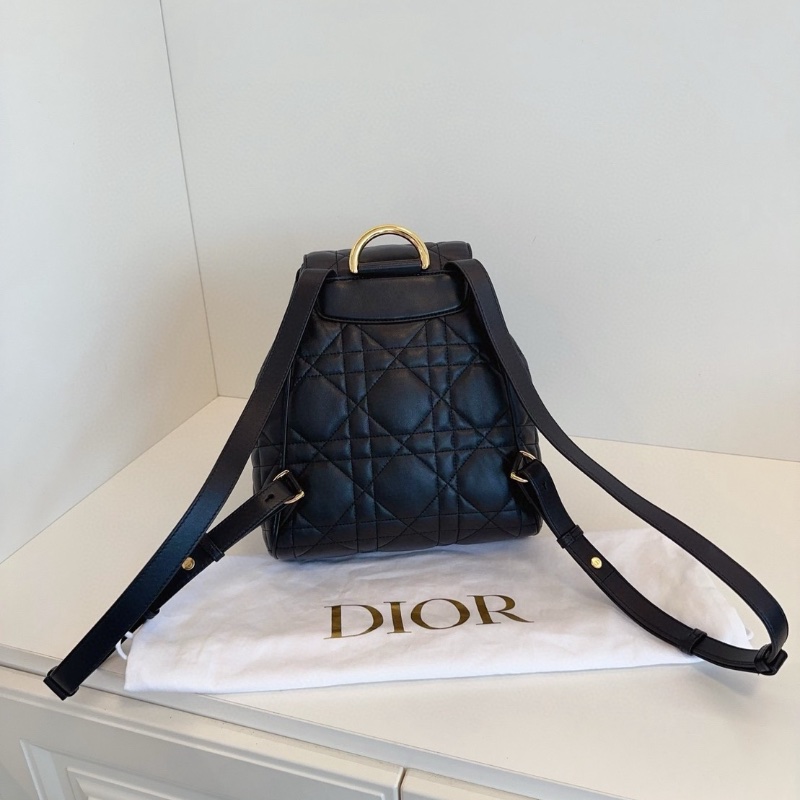 Dior caro 中號 藤格紋 黑金後背包22*11*25 98新配件塵袋-5