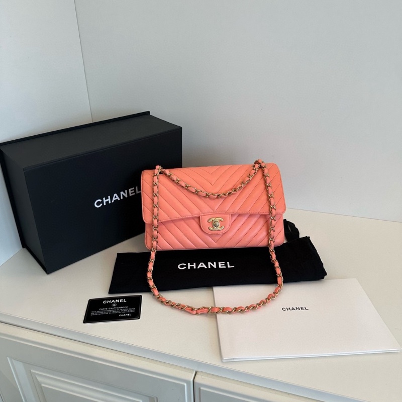 Chanel V紋 橘粉色金扣 CF 中號 26*15*6.5  99新配件塵袋盒子保卡-1