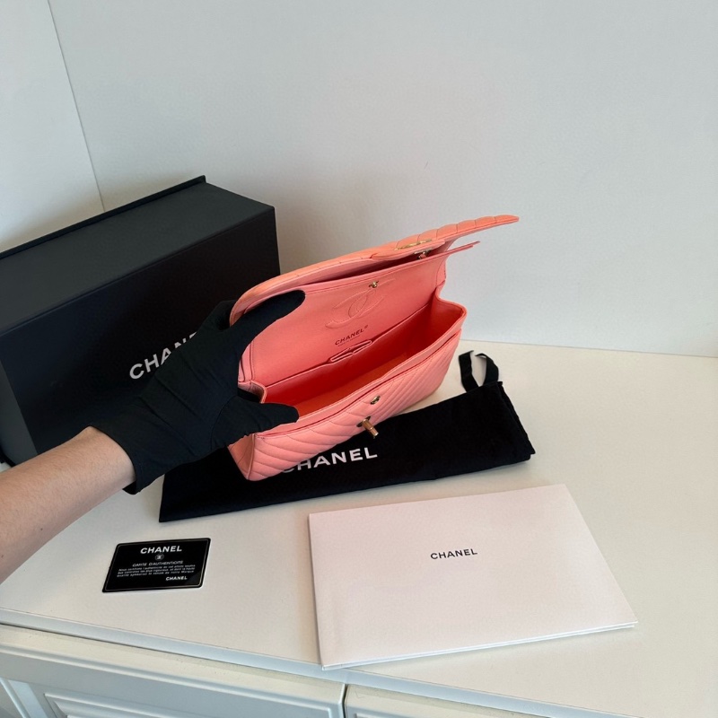 Chanel V紋 橘粉色金扣 CF 中號 26*15*6.5  99新配件塵袋盒子保卡-2