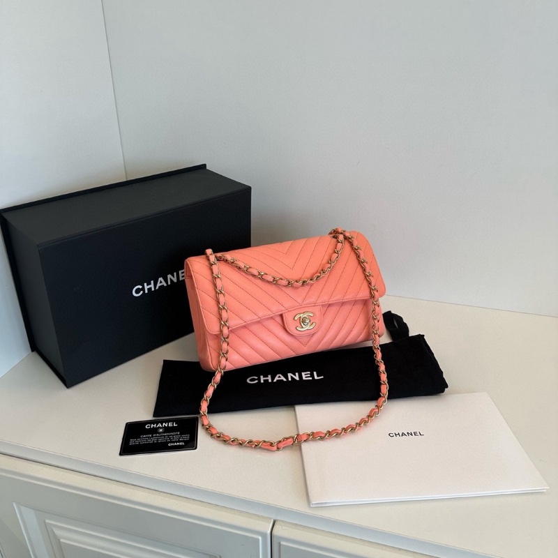 Chanel V紋 橘粉色金扣 CF 中號 26*15*6.5  99新配件塵袋盒子保卡-3