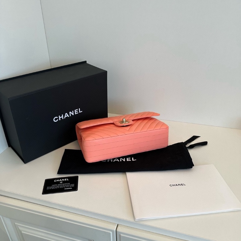 Chanel V紋 橘粉色金扣 CF 中號 26*15*6.5  99新配件塵袋盒子保卡-4