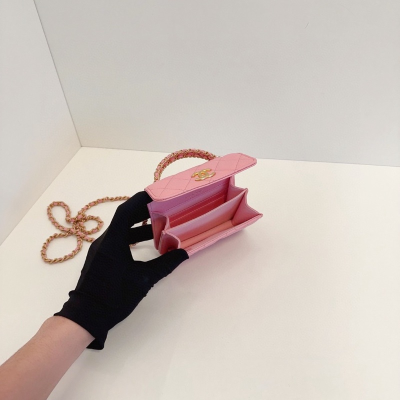 Chanel 22K芯片款 粉色金扣 mini kelly 手柄 小風琴包 手提斜背包 13*10*5.5  99新配件塵袋-2