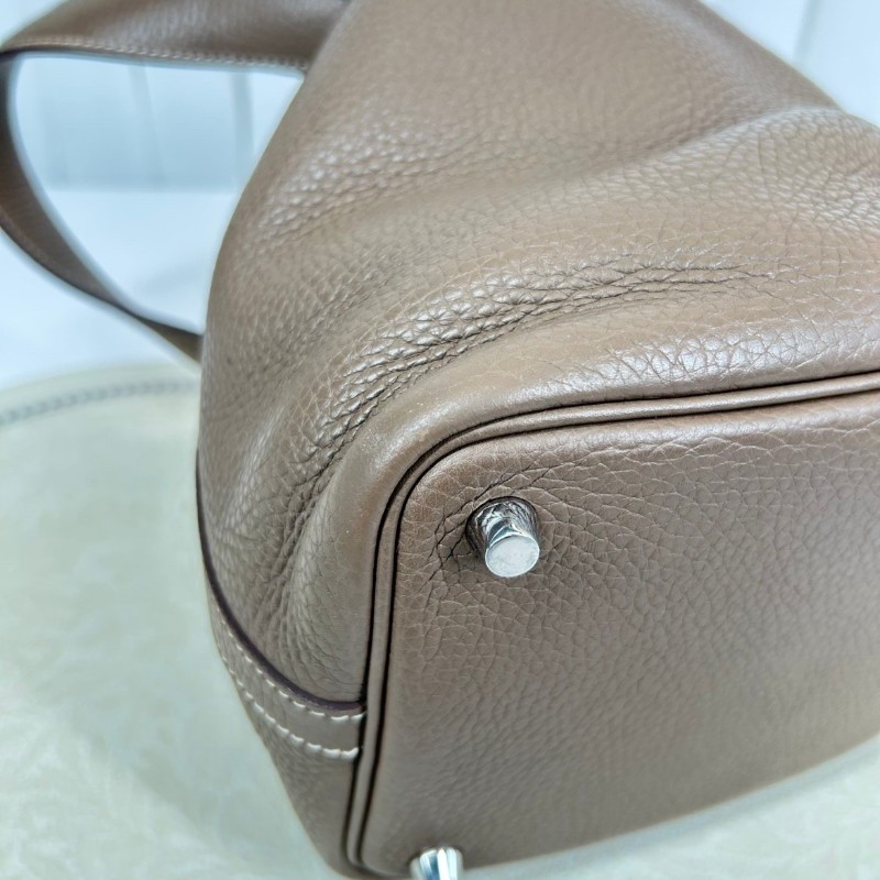 SH ZymHERMES愛馬仕 C刻 Picotin Lock Lock 18 銀扣 Taurillon Clemence小公牛皮 菜籃子水桶包手提包 Etoupe大象灰-12