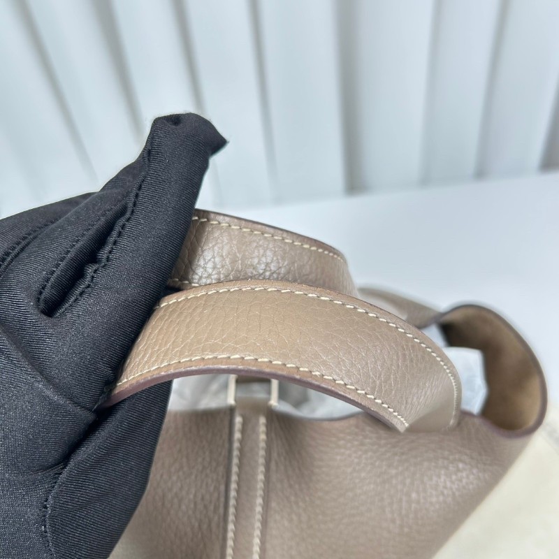 SH ZymHERMES愛馬仕 C刻 Picotin Lock Lock 18 銀扣 Taurillon Clemence小公牛皮 菜籃子水桶包手提包 Etoupe大象灰-15