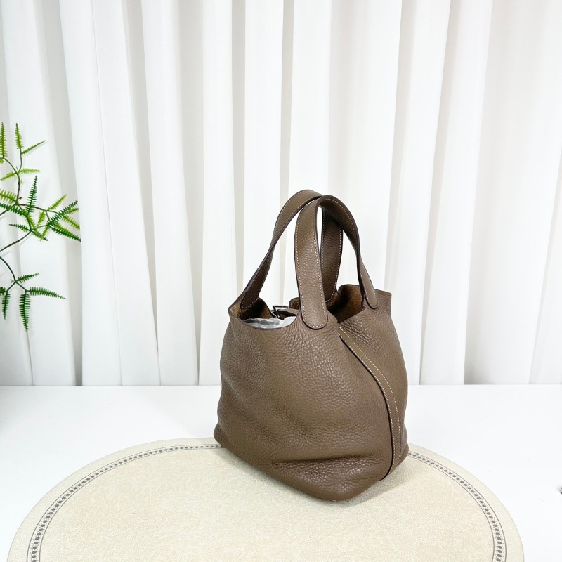 SH ZymHERMES愛馬仕 C刻 Picotin Lock Lock 18 銀扣 Taurillon Clemence小公牛皮 菜籃子水桶包手提包 Etoupe大象灰-3