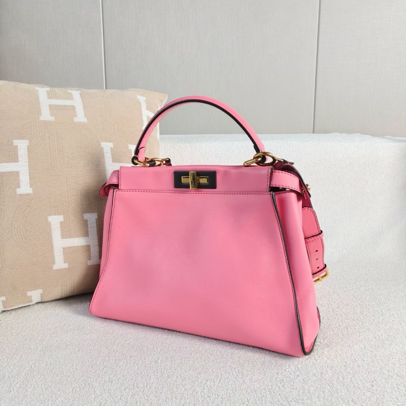 Fendi Peekaboo手提斜背包 粉色 牛皮34*24*13  98新配件塵袋-4