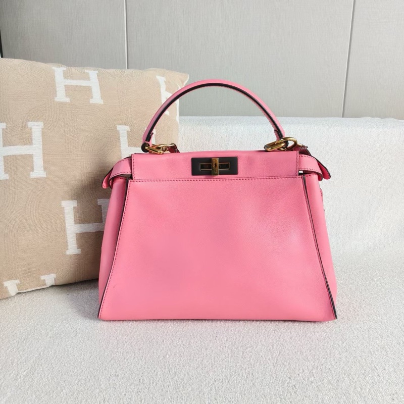 Fendi Peekaboo手提斜背包 粉色 牛皮34*24*13  98新配件塵袋-7