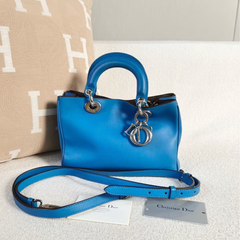 Dior vip小號手提斜背包藍色牛皮 22*16*10 98新保卡塵袋-1