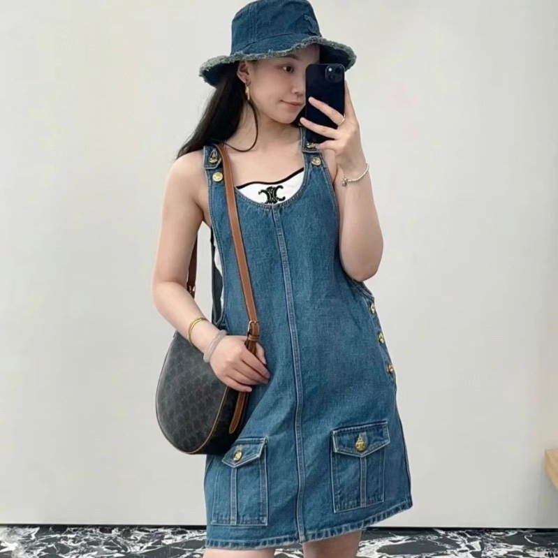 ❤️CELINE 牛仔吊帶裙 肩帶可調節-3