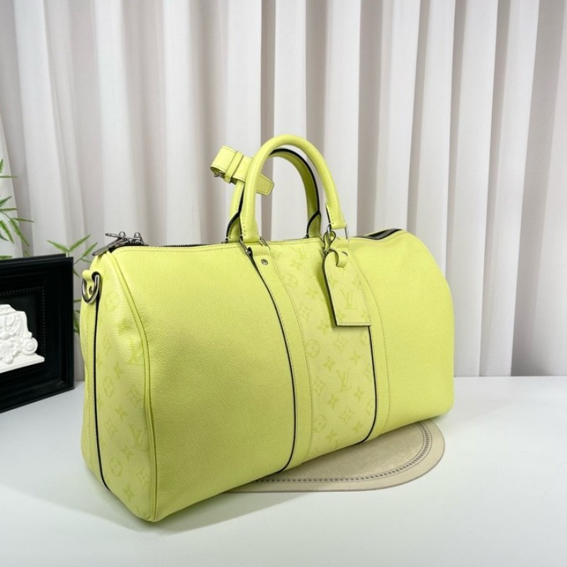 LV路易威登 25年3月票 芯片款 Keepall45 螢光綠旅行包手提包斜挎包單肩包 顏色非常亮眼 容量超大-3