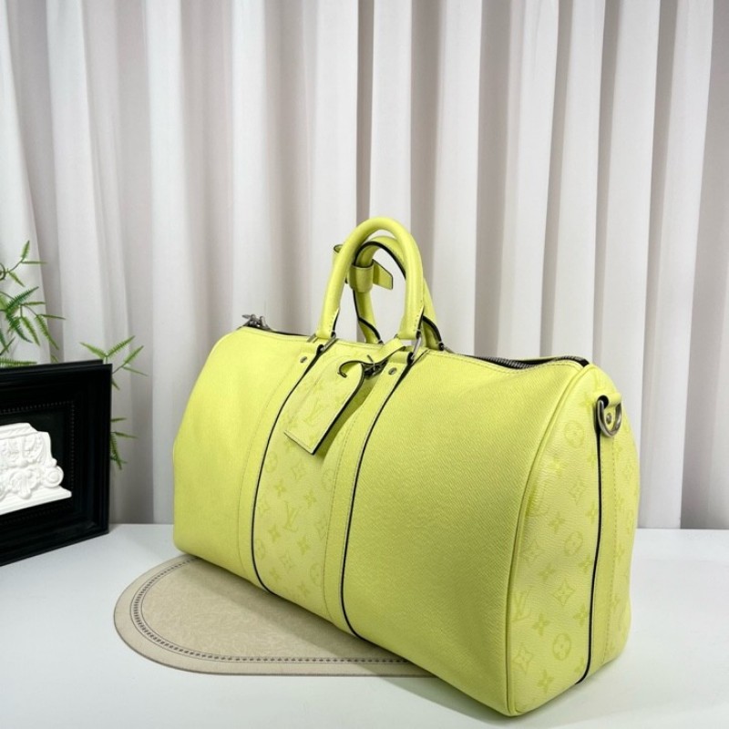 LV路易威登 25年3月票 芯片款 Keepall45 螢光綠旅行包手提包斜挎包單肩包 顏色非常亮眼 容量超大-4