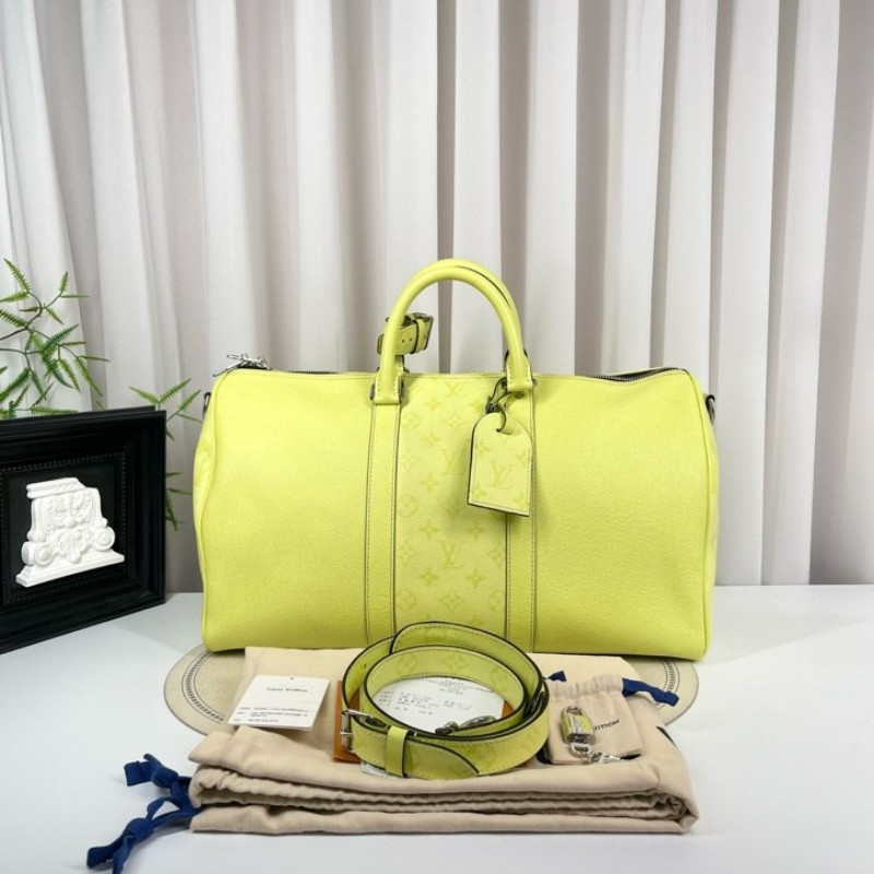 LV路易威登 25年3月票 芯片款 Keepall45 螢光綠旅行包手提包斜挎包單肩包 顏色非常亮眼 容量超大-6