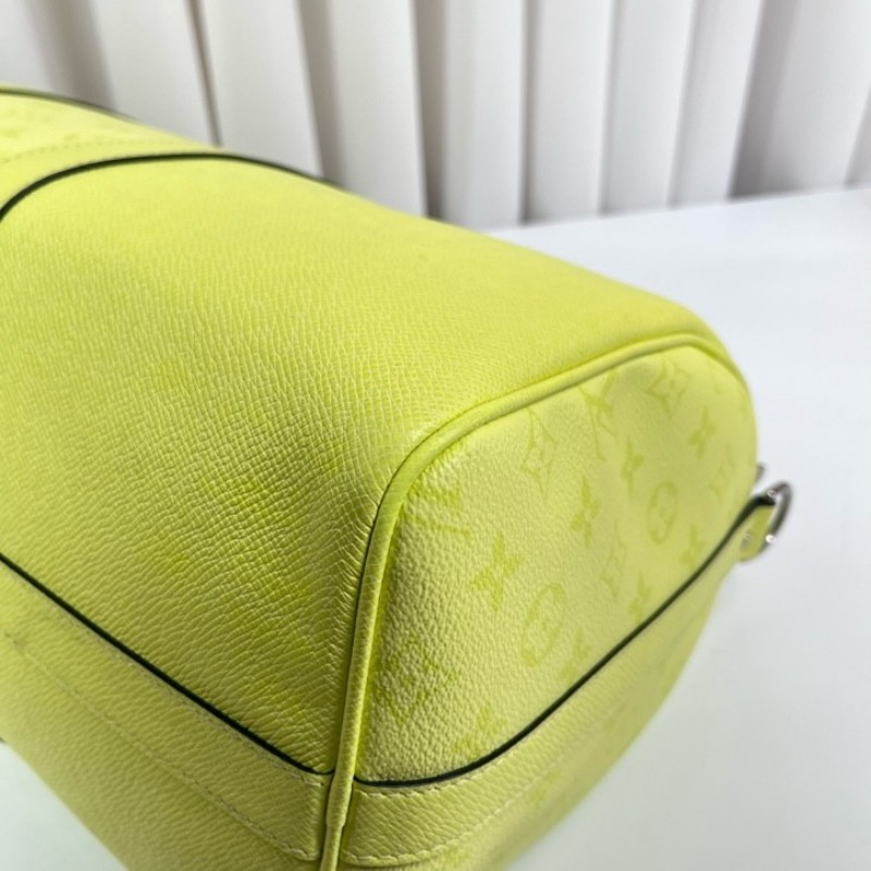 LV路易威登 25年3月票 芯片款 Keepall45 螢光綠旅行包手提包斜挎包單肩包 顏色非常亮眼 容量超大-8