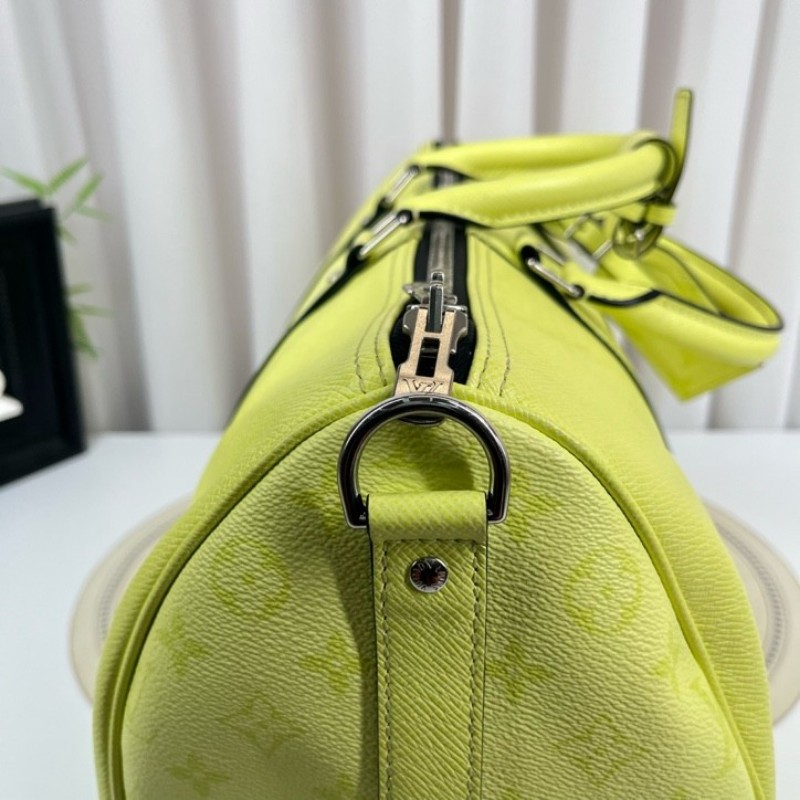 LV路易威登 25年3月票 芯片款 Keepall45 螢光綠旅行包手提包斜挎包單肩包 顏色非常亮眼 容量超大-12