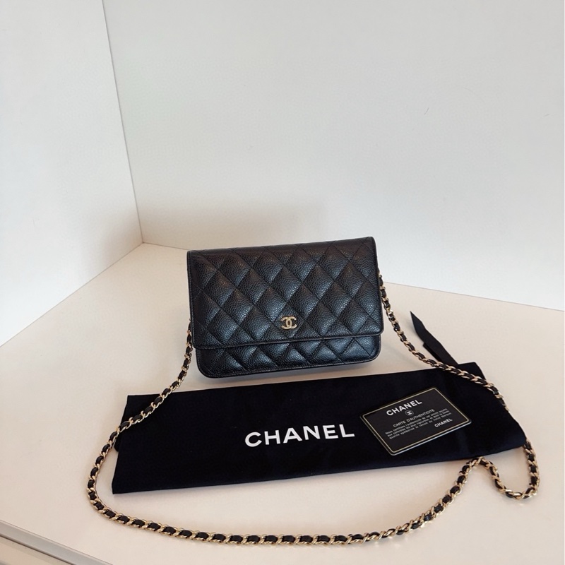 Chanel香奈兒 黑金荔枝皮woc 發財包-0