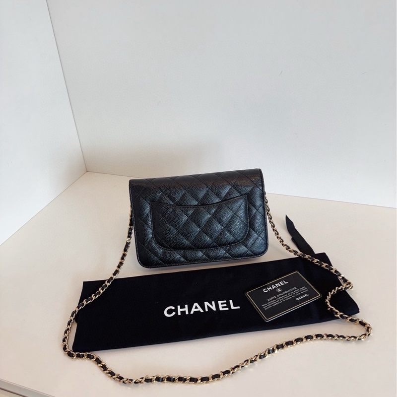 Chanel香奈兒 黑金荔枝皮woc 發財包-1