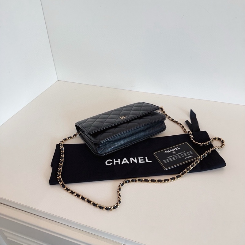 Chanel香奈兒 黑金荔枝皮woc 發財包-4