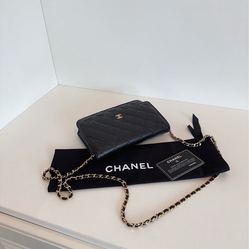 Chanel香奈兒 黑金荔枝皮woc 發財包-5