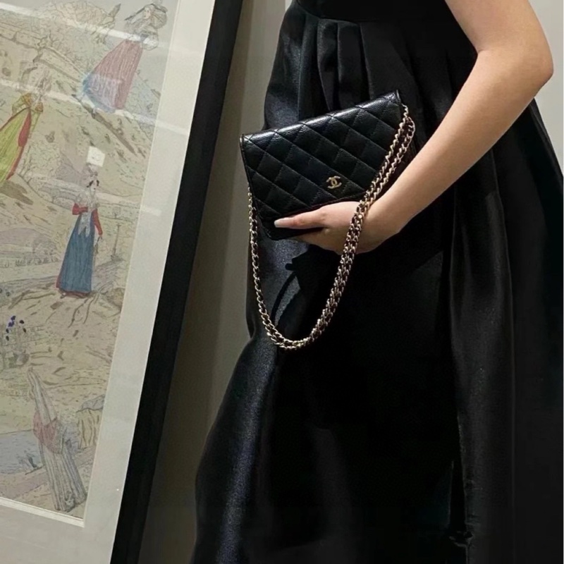 Chanel香奈兒 黑金荔枝皮woc 發財包-8