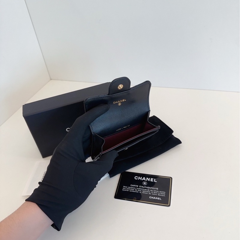 Chanel 香奈兒 黑金logo 菱格紋短款卡包錢包-7