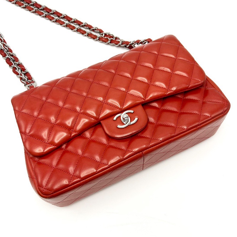 CHANEL紅銀羊皮   CFjumbo肩背斜背鏈條包30*18*9 98新配件塵袋-3