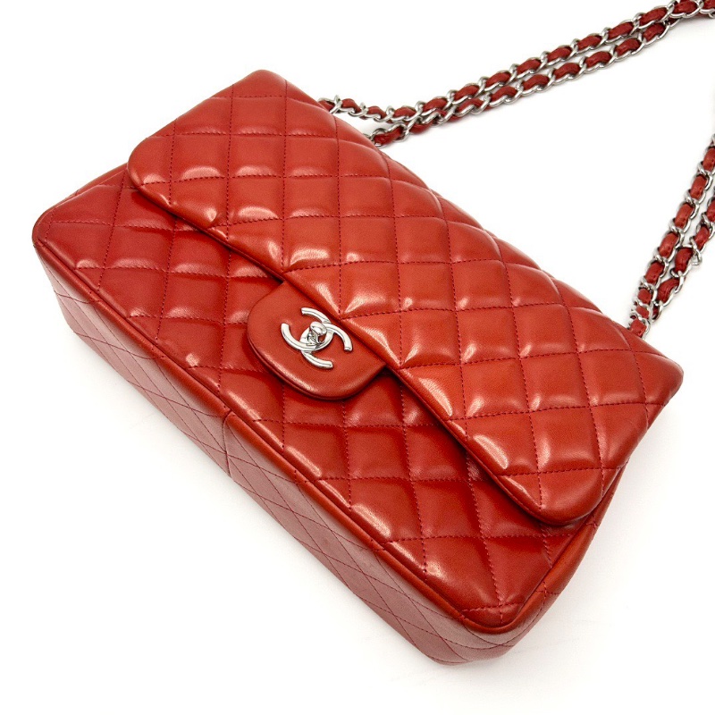 CHANEL紅銀羊皮   CFjumbo肩背斜背鏈條包30*18*9 98新配件塵袋-5