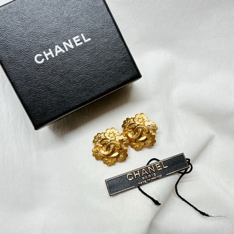 二手正品Chanel香奈兒coco雪花鍍金耳環 香奈兒耳環 香奈兒耳夾 香奈兒珠寶 香奈兒飾品