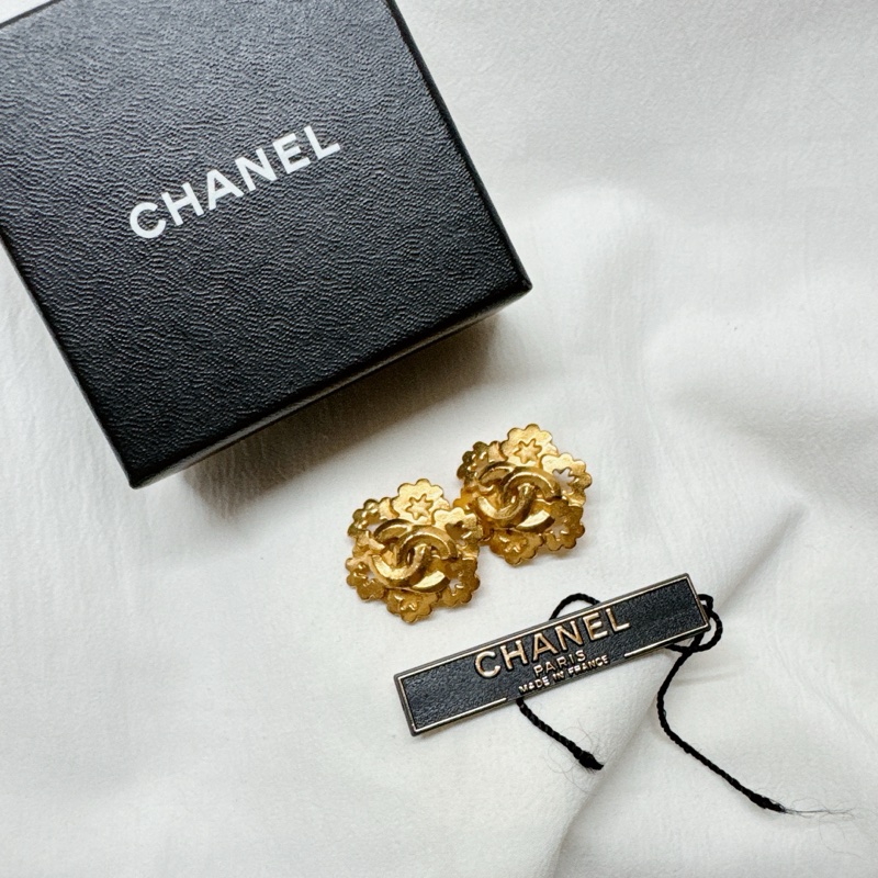 二手正品Chanel香奈兒coco雪花鍍金耳環 香奈兒耳環 香奈兒耳夾 香奈兒珠寶 香奈兒飾品-0