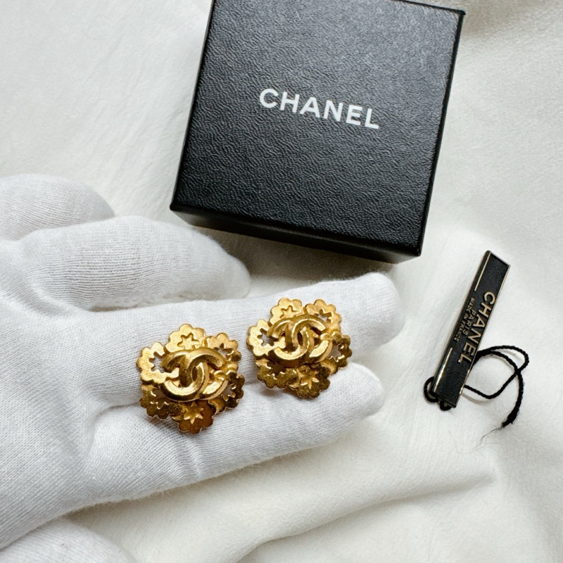 二手正品Chanel香奈兒coco雪花鍍金耳環 香奈兒耳環 香奈兒耳夾 香奈兒珠寶 香奈兒飾品-6