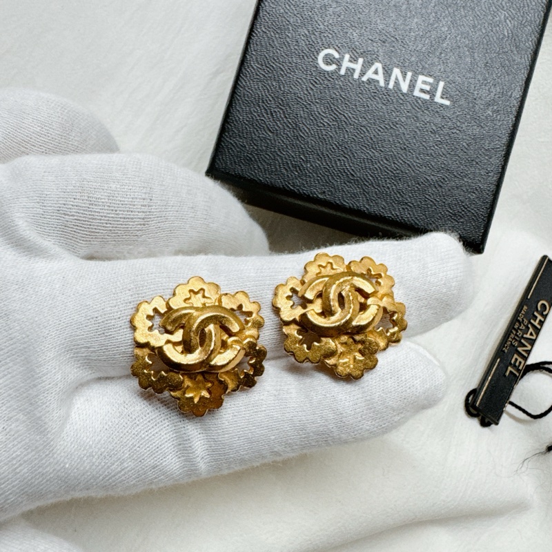 二手正品Chanel香奈兒coco雪花鍍金耳環 香奈兒耳環 香奈兒耳夾 香奈兒珠寶 香奈兒飾品-7