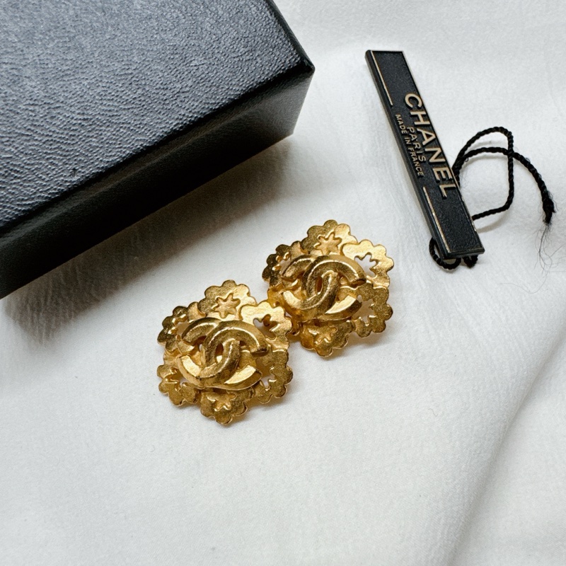 二手正品Chanel香奈兒coco雪花鍍金耳環 香奈兒耳環 香奈兒耳夾 香奈兒珠寶 香奈兒飾品-11