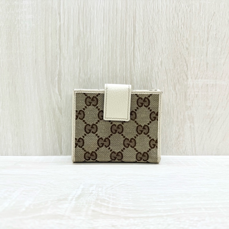 GUCCI米白色拼帆布紅綠蝴蝶結CANVAS PRINCY短夾-1