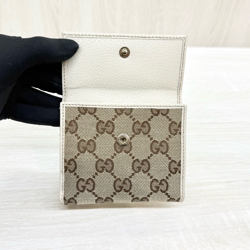 GUCCI米白色拼帆布紅綠蝴蝶結CANVAS PRINCY短夾-5