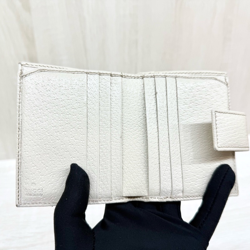 GUCCI米白色拼帆布紅綠蝴蝶結CANVAS PRINCY短夾-11