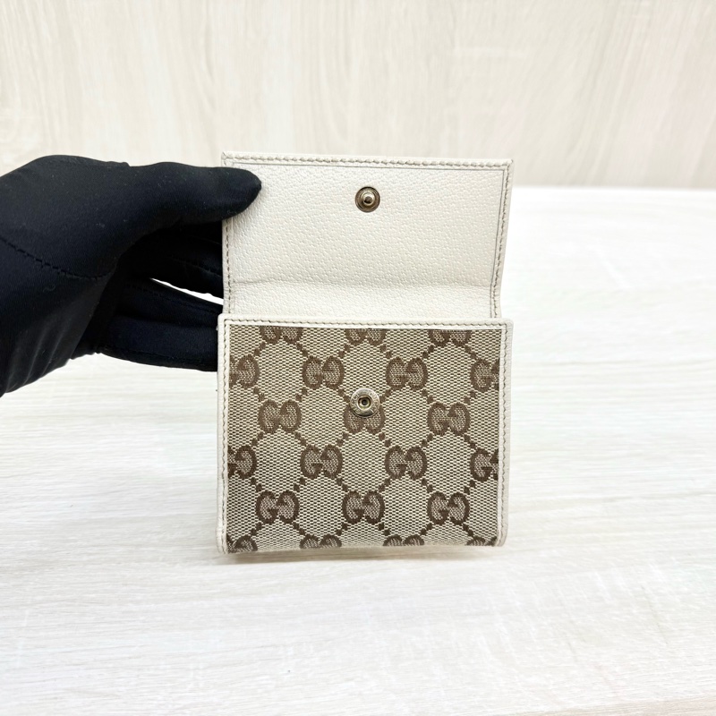 GUCCI米白色拼帆布紅綠蝴蝶結CANVAS PRINCY短夾-14