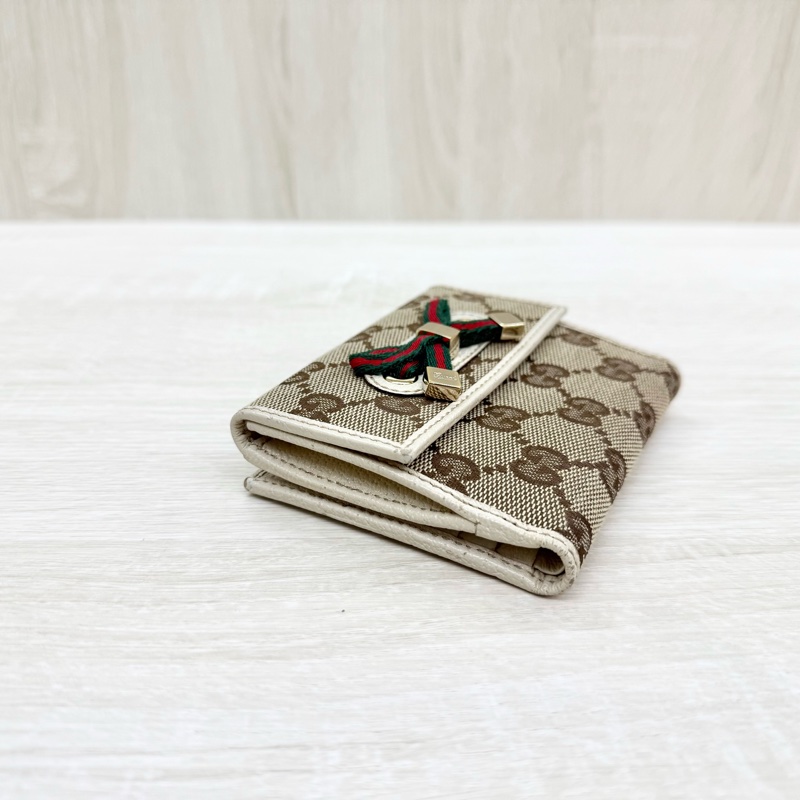 GUCCI米白色拼帆布紅綠蝴蝶結CANVAS PRINCY短夾-16