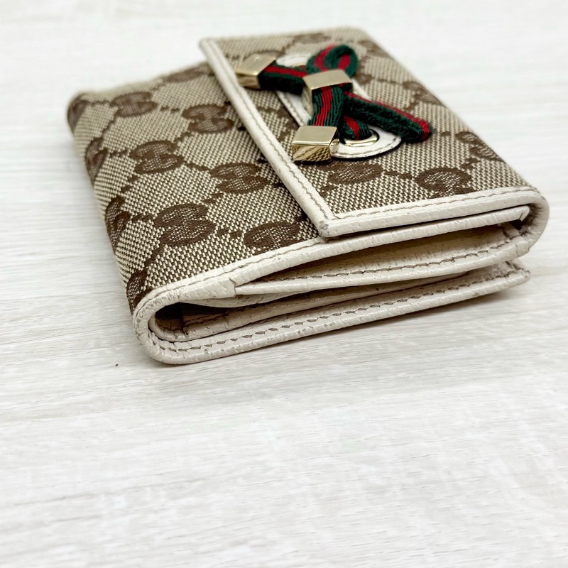GUCCI米白色拼帆布紅綠蝴蝶結CANVAS PRINCY短夾-18