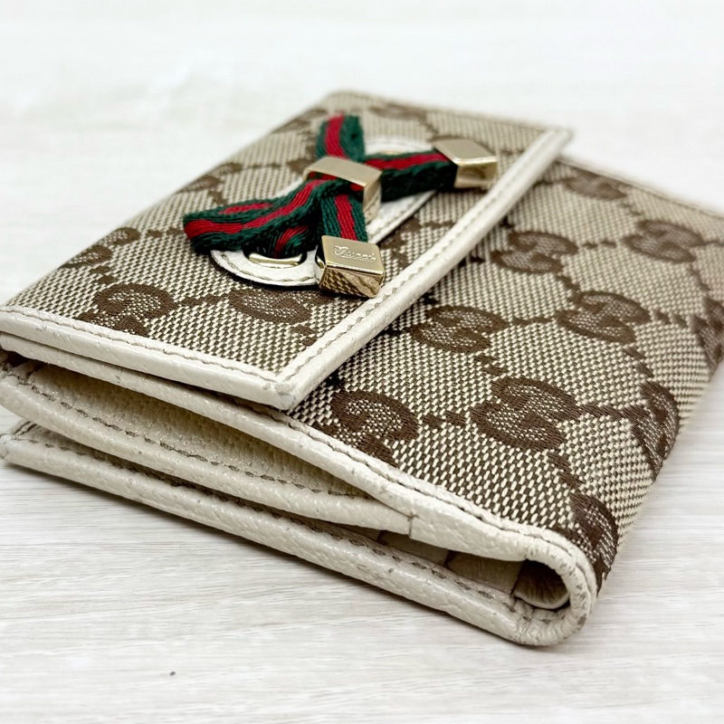 GUCCI米白色拼帆布紅綠蝴蝶結CANVAS PRINCY短夾-19
