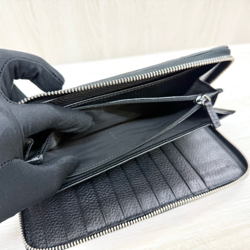 GUCCI黑色牛皮大G壓紋LOGOㄇ拉JUMBO拉鍊長夾-9