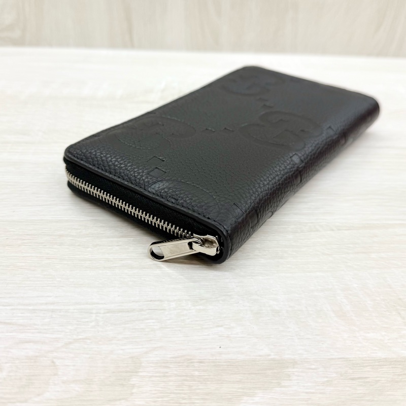 GUCCI黑色牛皮大G壓紋LOGOㄇ拉JUMBO拉鍊長夾-19