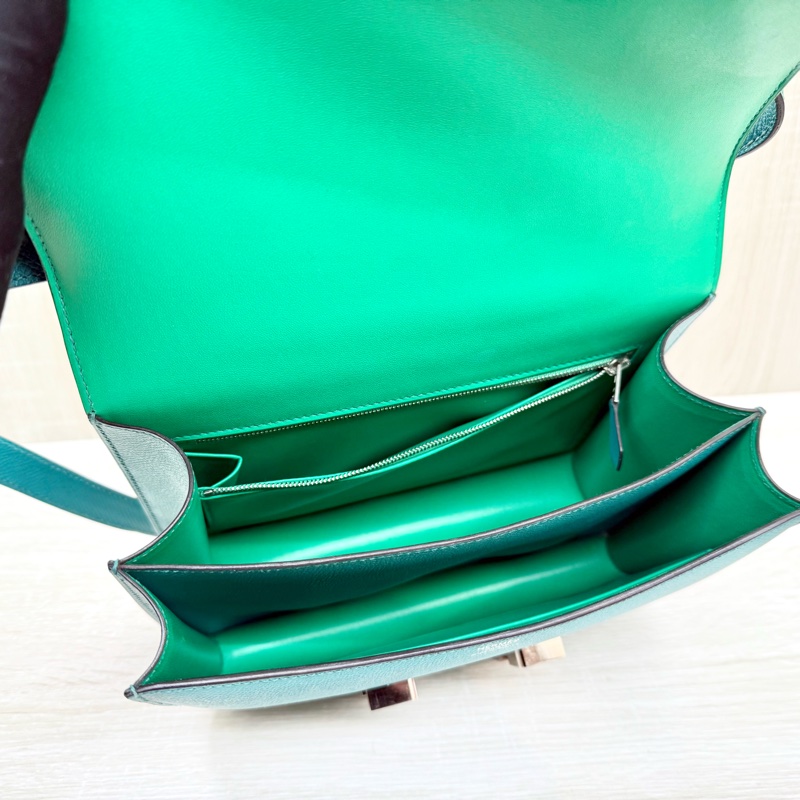HERMES綠色EPSOM銀釦康康24肩側背包M071242CKAA-8