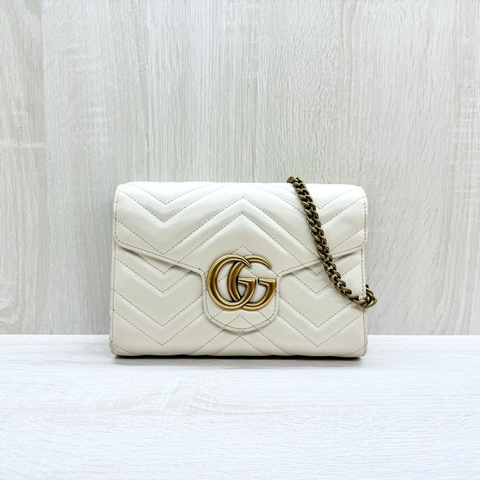 GUCCI米白金釦牛皮Marmon風琴WOC 474575
