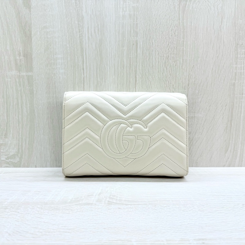 GUCCI米白金釦牛皮Marmon風琴WOC 474575-1